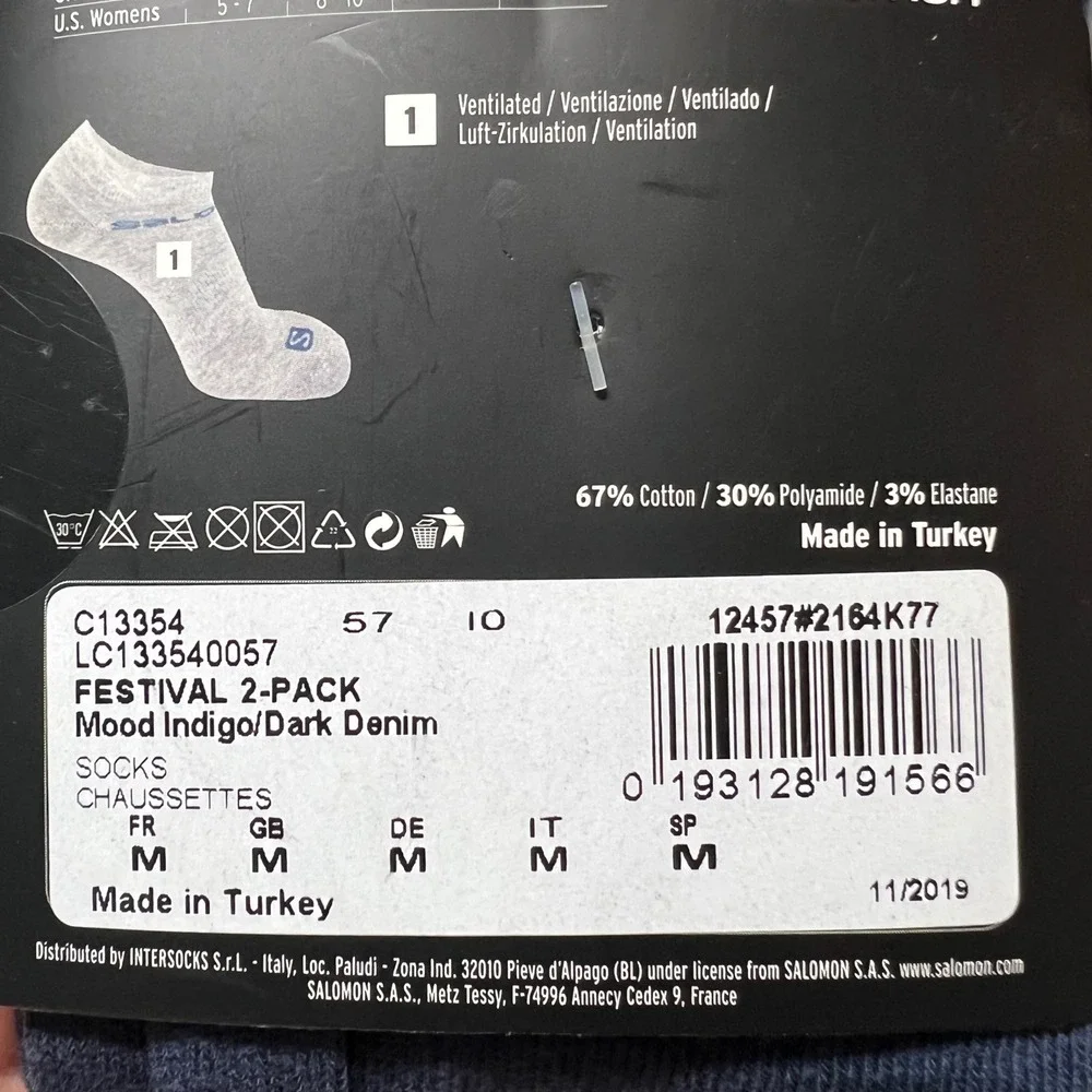 Salomon Festival 2-Pack‎ Hiking Socks - Mood Indigo/Dark Denim - Size M - New